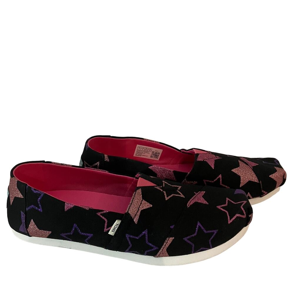 Toms Black Glitters Star Print Size 7 Alparagata Slip Ons - New